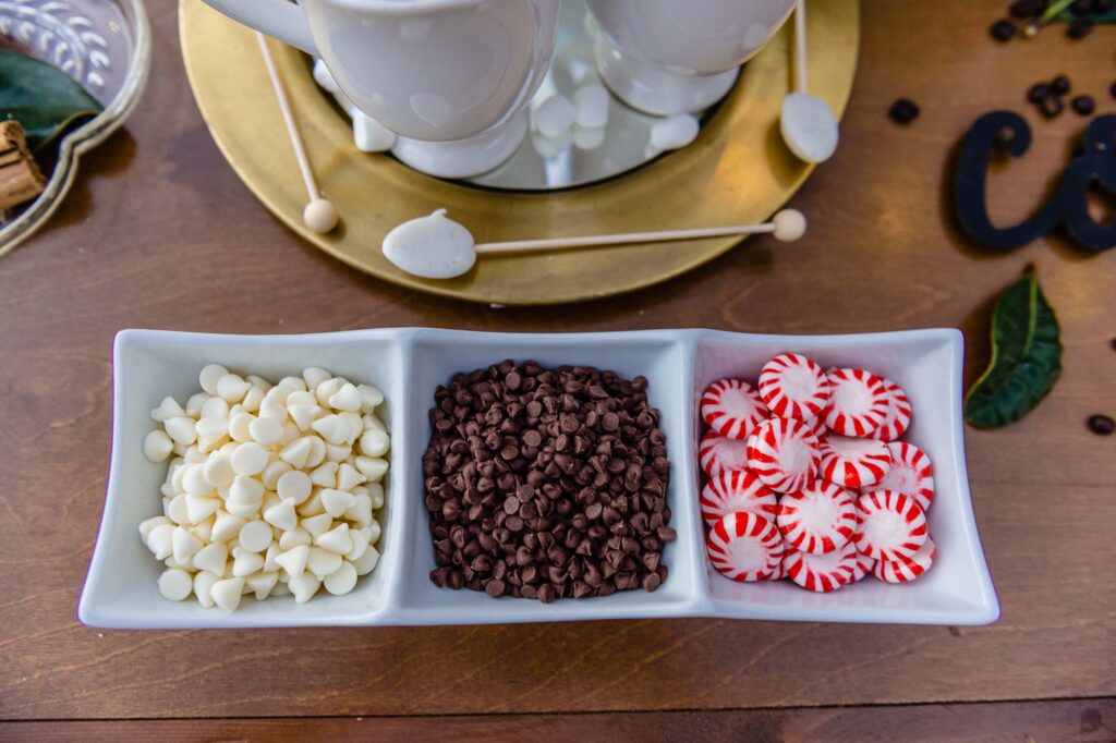 fun holiday dessert table during cocktail hour from his garden event planning