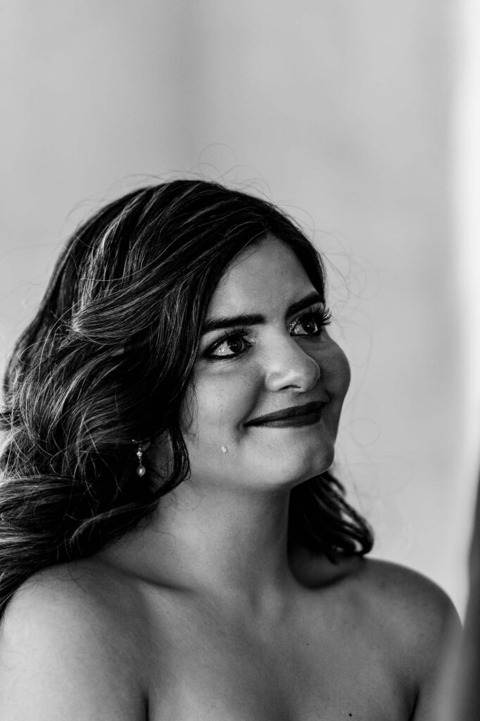 Sammantha shedding a tear during her Chapel Dulcinea Elopement in Austin