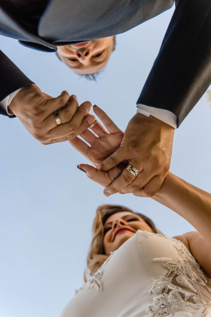 bride and groom ring exchange during Red Berry Estate Hollywood Glam Wedding Inspo styled shoot