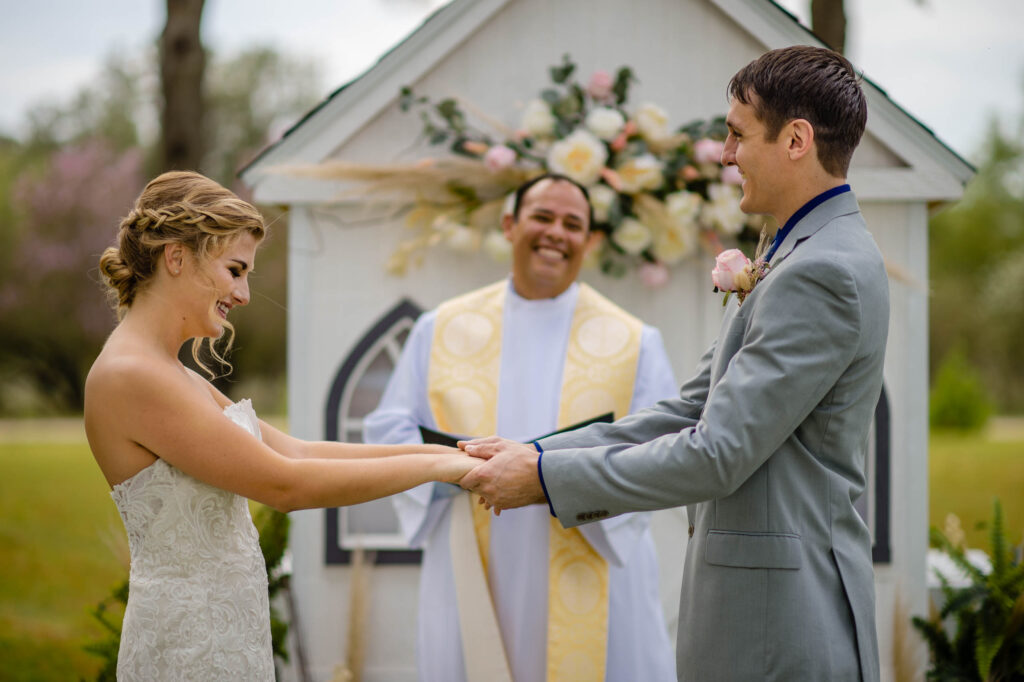 ceremony in front of the texas traveling wedding chapel